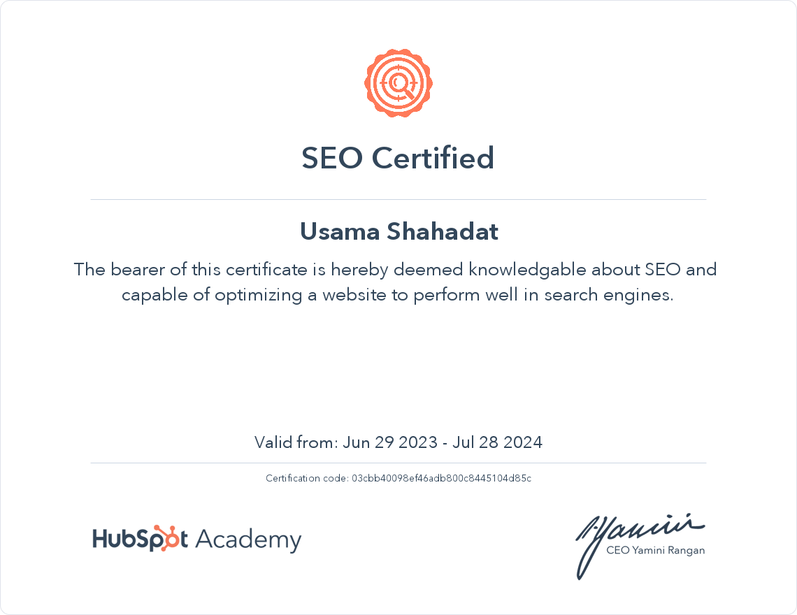 HubSpot Academy SEO Certificat